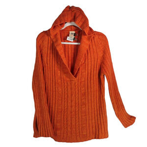 Faded Glory Fuzzy Knit Hoodie Sweater Women 22W/24W Orange Soft V Neck Cozy